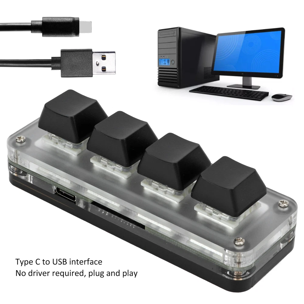 Mini 4-Key Mechanical Gaming Keypad with USB Interface, Compatible with Music Software & OS X, Acrylic FER Design