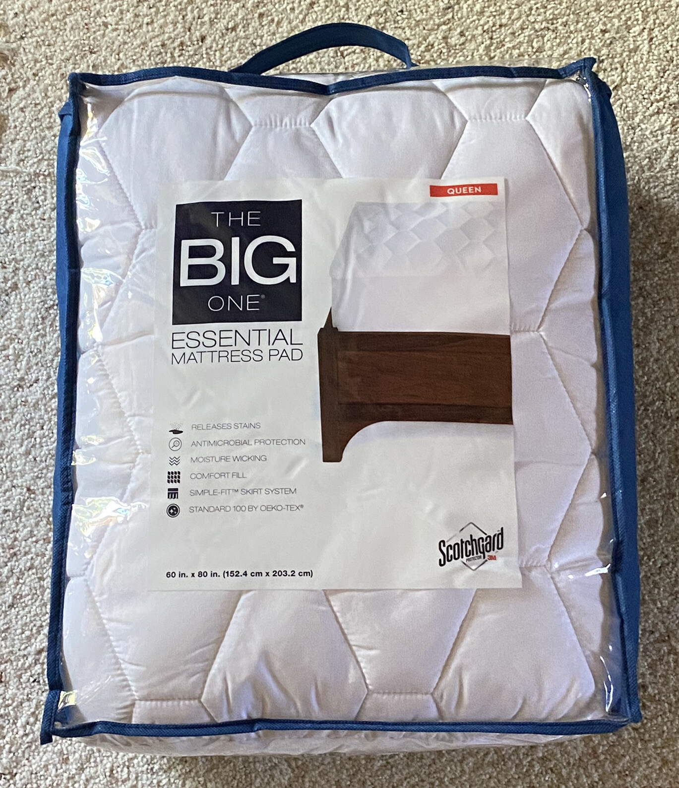 The Big One Essential Mattress Pad White Queen Size Scotchgard Antimicrobial eBay