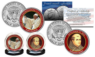 POPE FRANCIS First US Canonization JFK Half Dollar 2-Coin Set ST