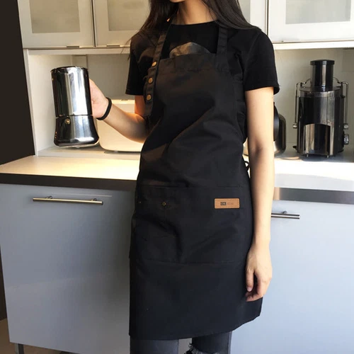 Grembiule da cucina grembiule con 3 tasche bavaglino regolabile a schienale incrociato per cucinare nero marrone - Foto 19 di 21