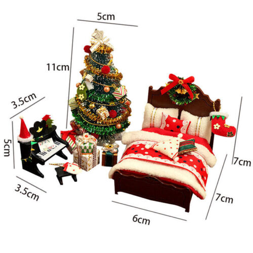 1:24 Dollhouse Christmas Lot Xmas Tree Bed Piano Furniture Set Miniatures Gift - Picture 2 of 11
