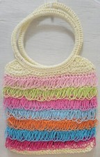 Vintage Multi-Colored Crocheted bag. Light Pink, Lime Green, Green, Light Blue