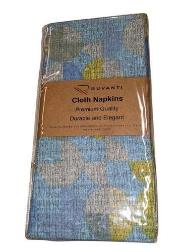 12 Cloth Napkins 100% Cotton 20x20" Ruvanti Green/Blue/Gold Washable Sealed Pack - 第 1/11 張圖片