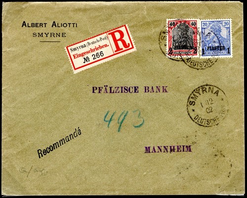 GERMANY LEVANT Cover Smyrna Registered Mannhaim 1902 MC159a - Picture 9 of 12
