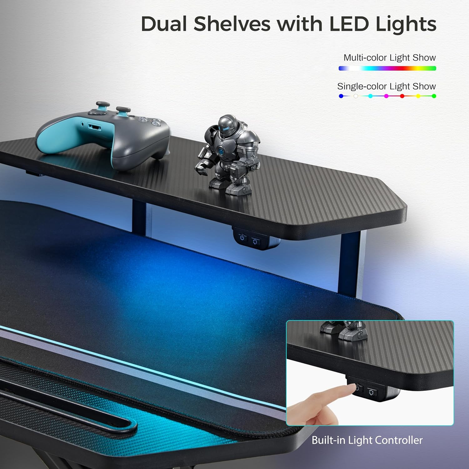 Aero Gaming Desk with Led Lights, 72" Large WingShaped Studio Desk W