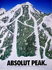 Absolut PEAK Vintage 1990 Vodka Ski Slope Original Print Ad 8.5 x 11"