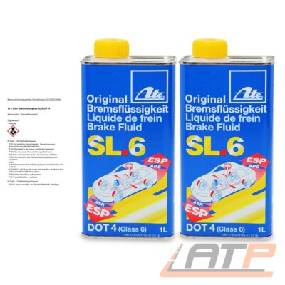 ORIGINAL ATE 2x 1 L LITER BREMSEN FLÜSSIGKEIT BREMSFLÜSSIGKEIT SL.6 DOT4 