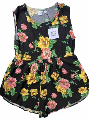 Somedays Lovin Womens Black Floral Rayon Seeker Playsuit Romper  Size S 
