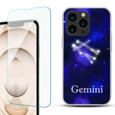 For iPhone 13 Pro Slim Gel Case , w/ Tempered Glass - Zodiac / Gemini