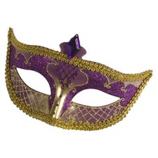 Gold Purple Venitian Mask Mardi Gras Womens Adult Fancy Dress Carnival Costume