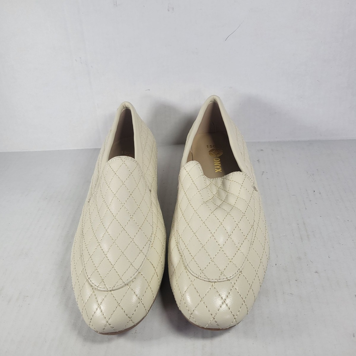 Onyx Women Professional Quilted Cream Loafers Slip-On Shoes  display picture 1