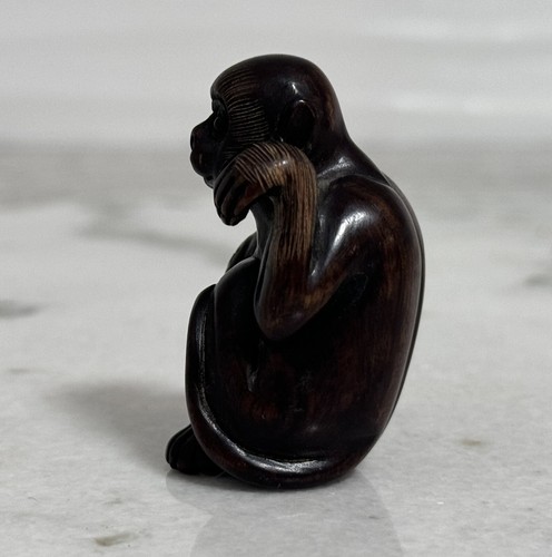 Antique Japanese Wooden Netsuke Carved Monkey Figurine Signed #90A - Picture 5 of 9