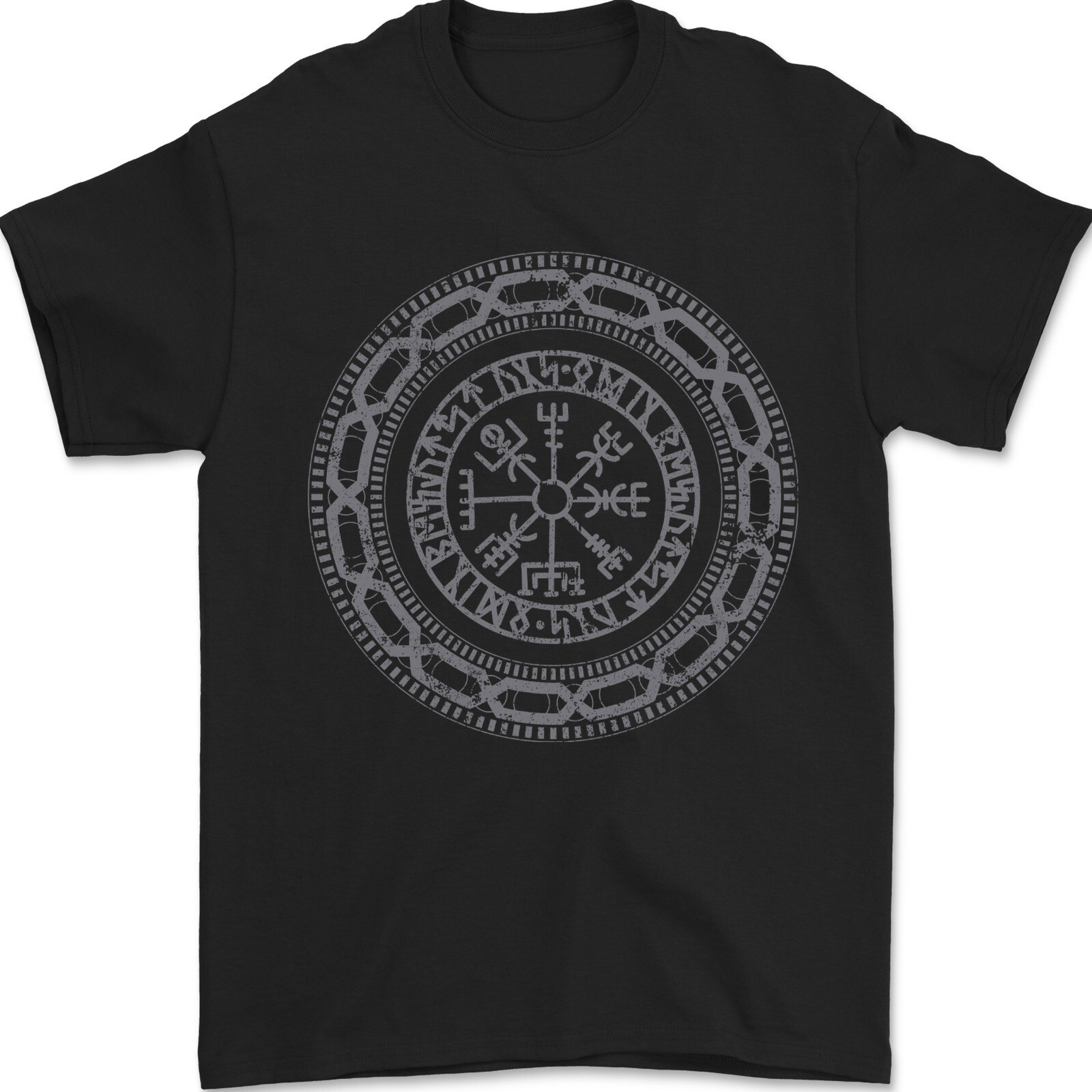 Camiseta Viking Symbol Vegvisir Gris Gimnasio Hombre 100% Algodón