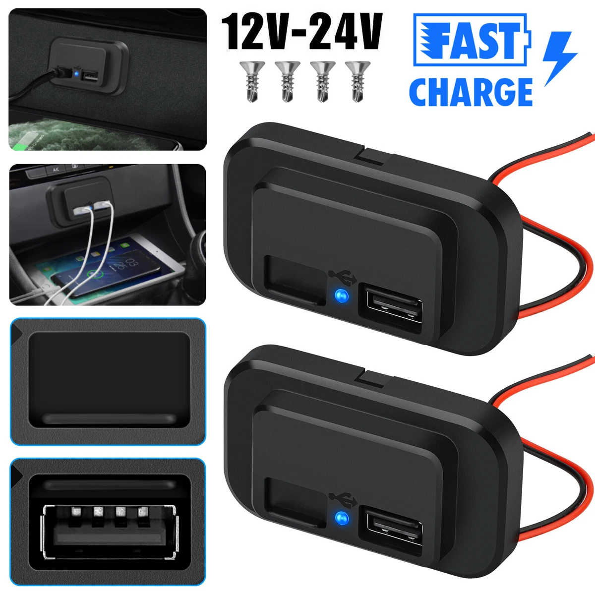  12V USB Outlet Automotive USB Port Panel Mount 12V USB