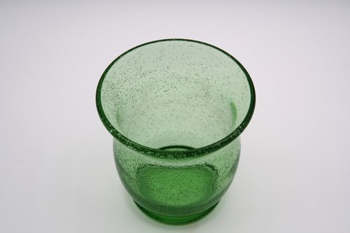 Green Blown Glass Vase Small Bubbles Hand Crafted - Picture 4 of 9
