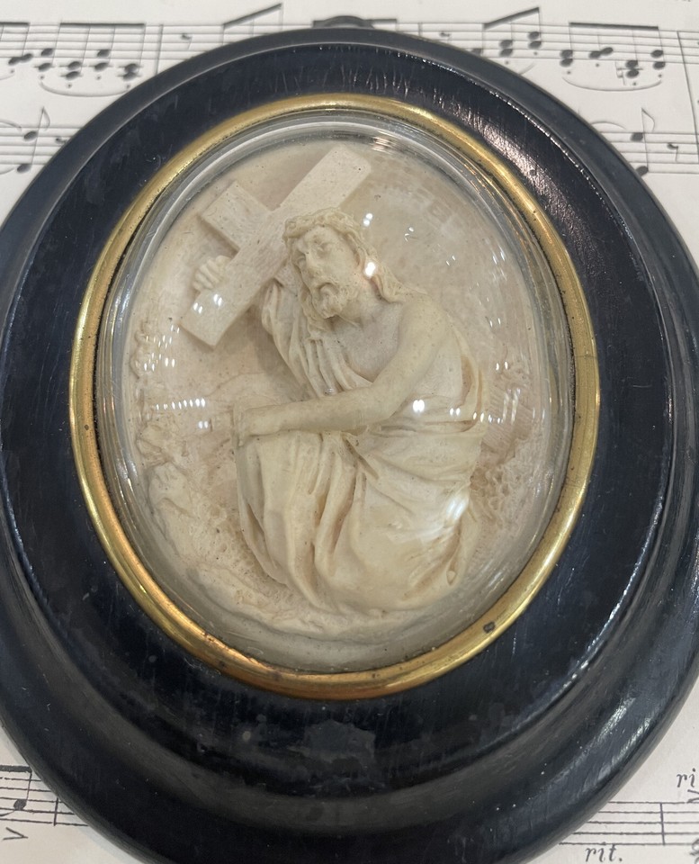 Antique French Carved Plaster Jesus Carrying Cross Domed Glass c1900 eBay