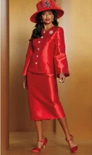 Size 6 Midnight Velvet Red Formal Wedding Dinner Party Church Caron Skirt Suit