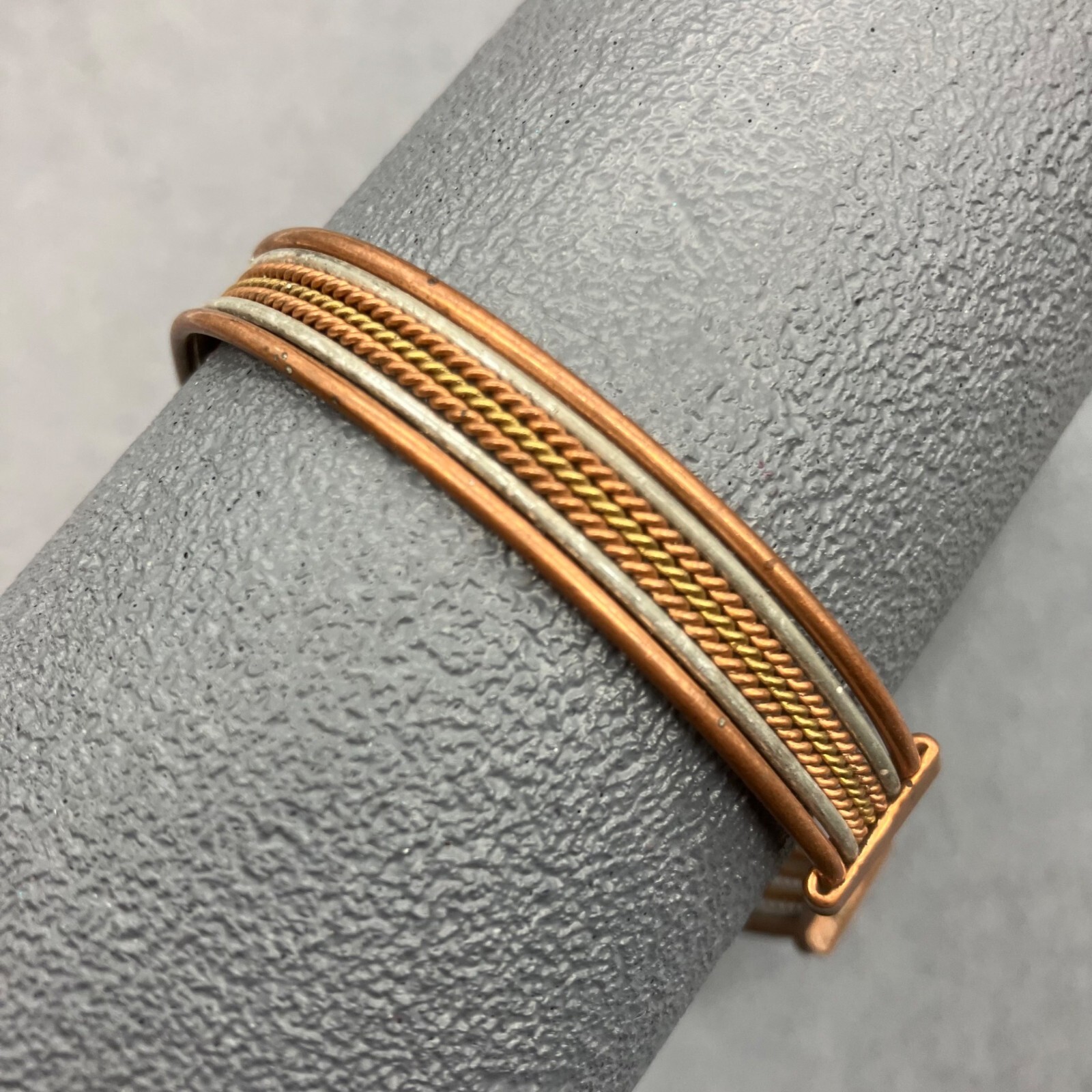 Multi Strand Bangle Bracelet Open Cuff Copper Sil… - image 1