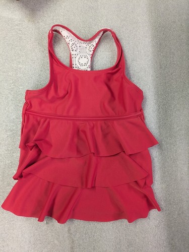 Justice Girls' Bathing Suit Top Swim Pool Separates Size 6 RED with Crochet