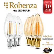 LED 4W Filament Candle Bulb 40W equivalent SES E14 2700K 2000K lamp UK - 10 Pack