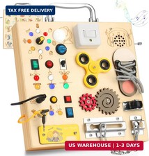 Wooden Busy Board with LED Light Montessori Baby Learning Toys for Toddlers , Se