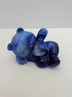 Fenton Glass Cobalt Blue & White Swirl Slag Glass Reclining Bear Figurine
