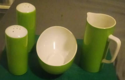 Vtg 1965 Green & White Ironstone Harmony House Dishes EUC Set Of 4 DB