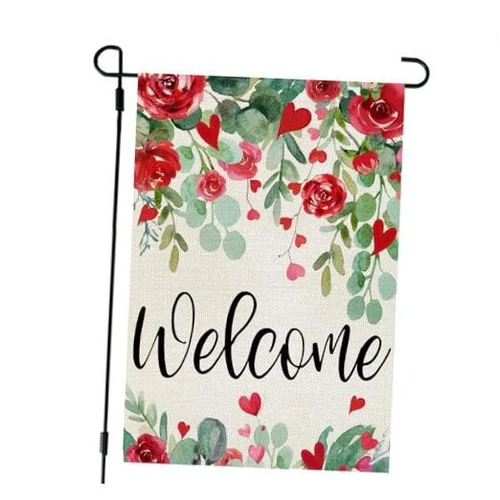 Valentines Day Floral Garden Flag 12x18 Inch Double Sided for Outside Welcome - Picture 1 of 7
