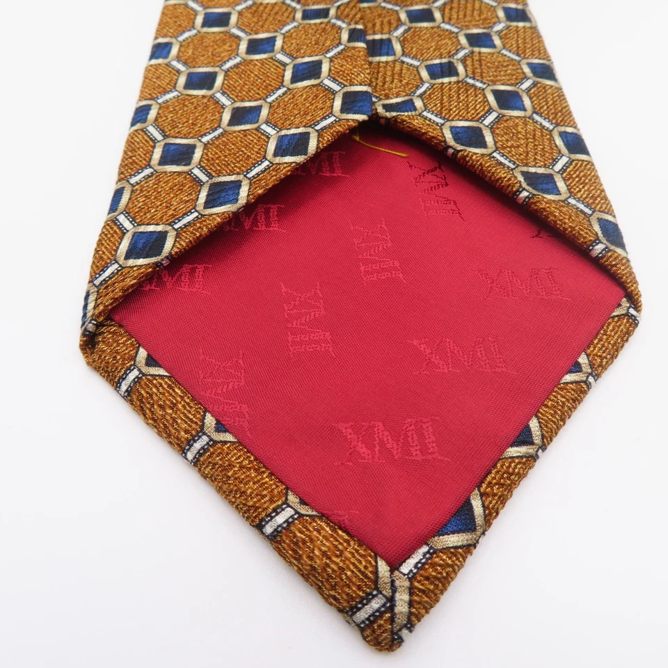 Corbata XMI Seda Dorado Azul Blanco Cuadros 4" Ancho 58" Largo EE. UU. Foto 3 de 4