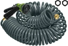 Coil Hose 50FT EVA Garden With 3/4'' Brass Connector 50ft, Gray 