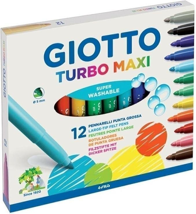 Giotto Pennarelli Turbo Maxi punta larga da 5 mm confezione da 12 pezzi colori a