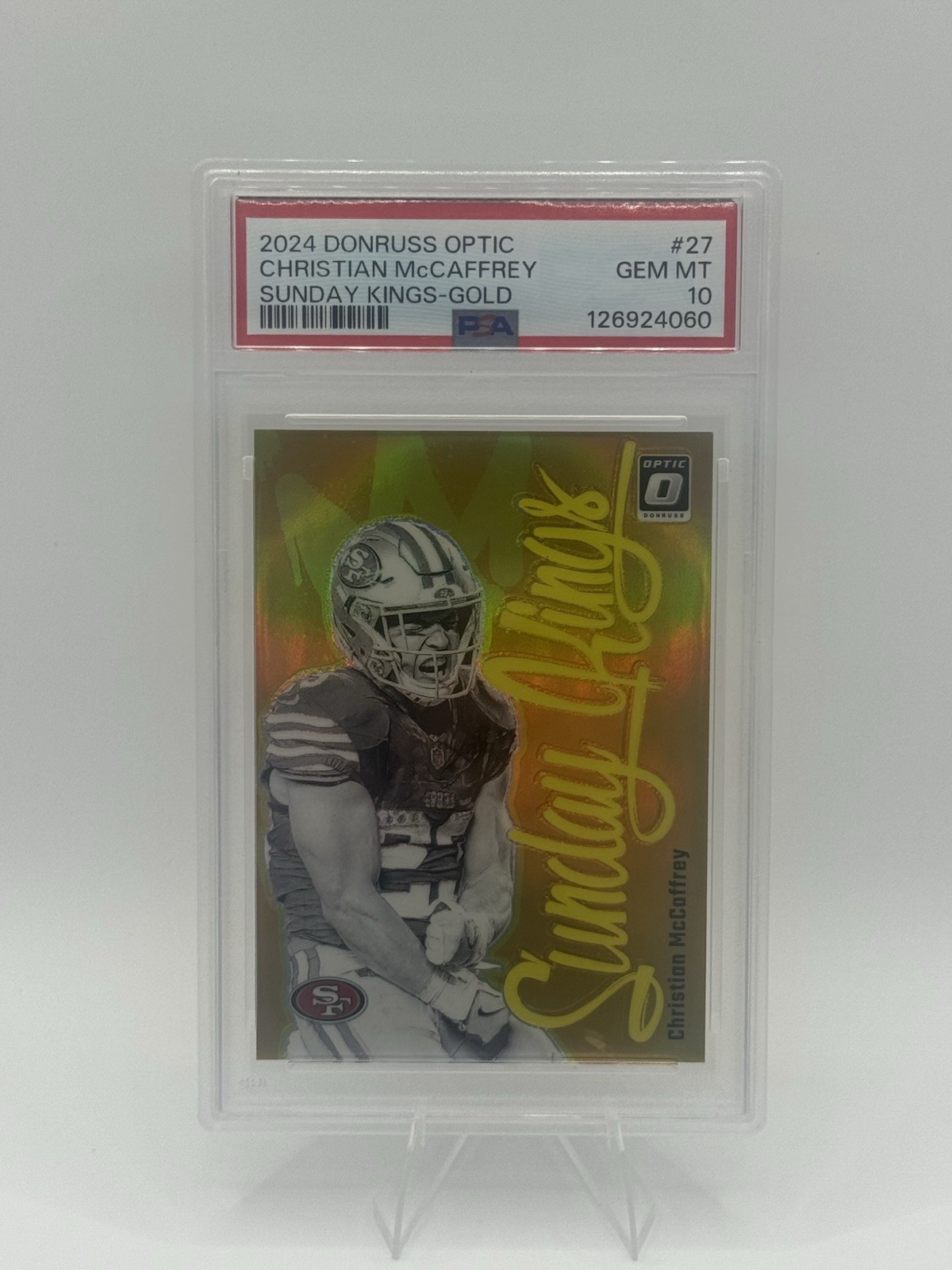 Christian McCaffrey PSA-10 2024 Donruss Optic Sunday Kings Gold /10