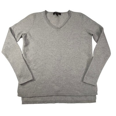 Saks Fifth Avenue 100% Cashmere Sweater Womens L Grey V Neck Soft Cozy