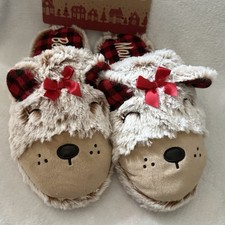 Dearfoams Beige Mama Bear Slippers with Red Accents Women  s Size 11-12 New