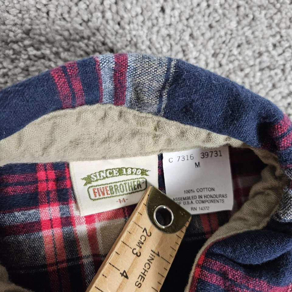 Camisa masculina Five Brother xadrez flanela azul média trabalho cabine ao ar livre - Imagem 3 de 4