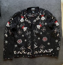 Vintage DESIGNERS ORIGINALS STUDIO Ugly Christmas Sweater Beads Holiday Bells S