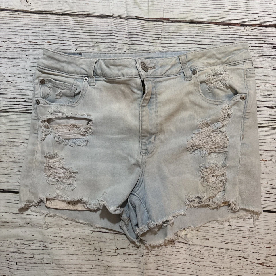 American Eagle High Rise Shortie Next Level Stretch Distressed Jean Shorts Sz 16 - Image 3 of 4