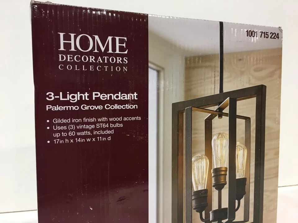 Home Decorators Palermo Grove Collection 3-Light Gilded Iron Pendant New - Image 2 of 3