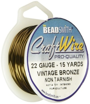 Beadsmith CW22R-VW-15 22 Gauge Antique Vintage Bronze Brass 15 yd, White 