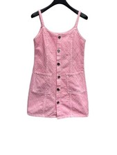 CHANEL Pink Denim Quilted Diamond Dress Button Front Sleeveless Size Large