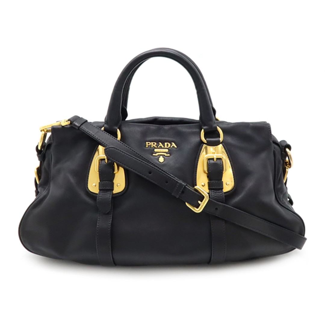 RARE PRADA Leather Tote Shoulder Crossbody Bag 2WAY Black Nero