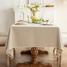 LSYMJ Heavyweight Polyester Rectangle Tablecloth Tassels, Linen Wrinkle