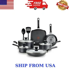 T-fal Easy Care 12-Piece Non-Stick Cookware Set, Pots and Pans, Grey
