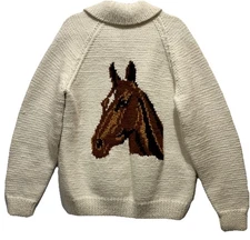 Cardigan sweater Horse vintage Wool C6 XXL Pockets Metal Zipper Chunky Bob