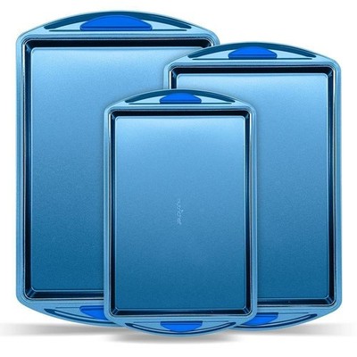 NutriChef 3 Pcs. Kitchen Oven Baking Pans- Deluxe Nonstick Blue Diamond Coating
