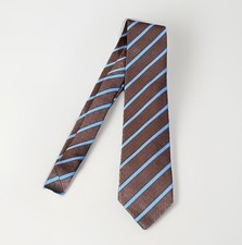 Mens Ermenegildo Zegna 100 Silk Tie   Brown Textured/Baby Blue Striped   NWT