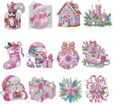 Pink Christmas Diamond Art Magnets, 12 Pcs Holiday 2.8 x inches, 