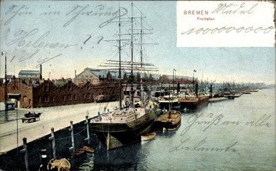 Postcard Hanseatic City of Bremen, lot in free port, sailing ship, carriage - 5045791