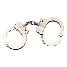 Smith & Wesson Nickel S&W Model 100 Chain Link Police Handcuffs & Keys 350103