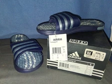 Womens Adidas Blue Slide Sandel Size 7 Adjustable Gray Stripe NWT & Box